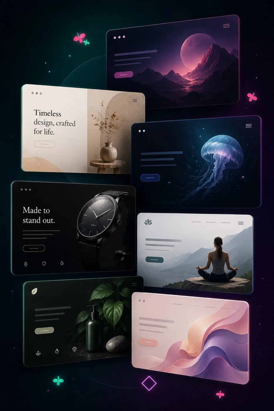 Verschiedene hochwertige Webdesign-Beispiele als Symbol für maßgeschneidertes Premium-Design