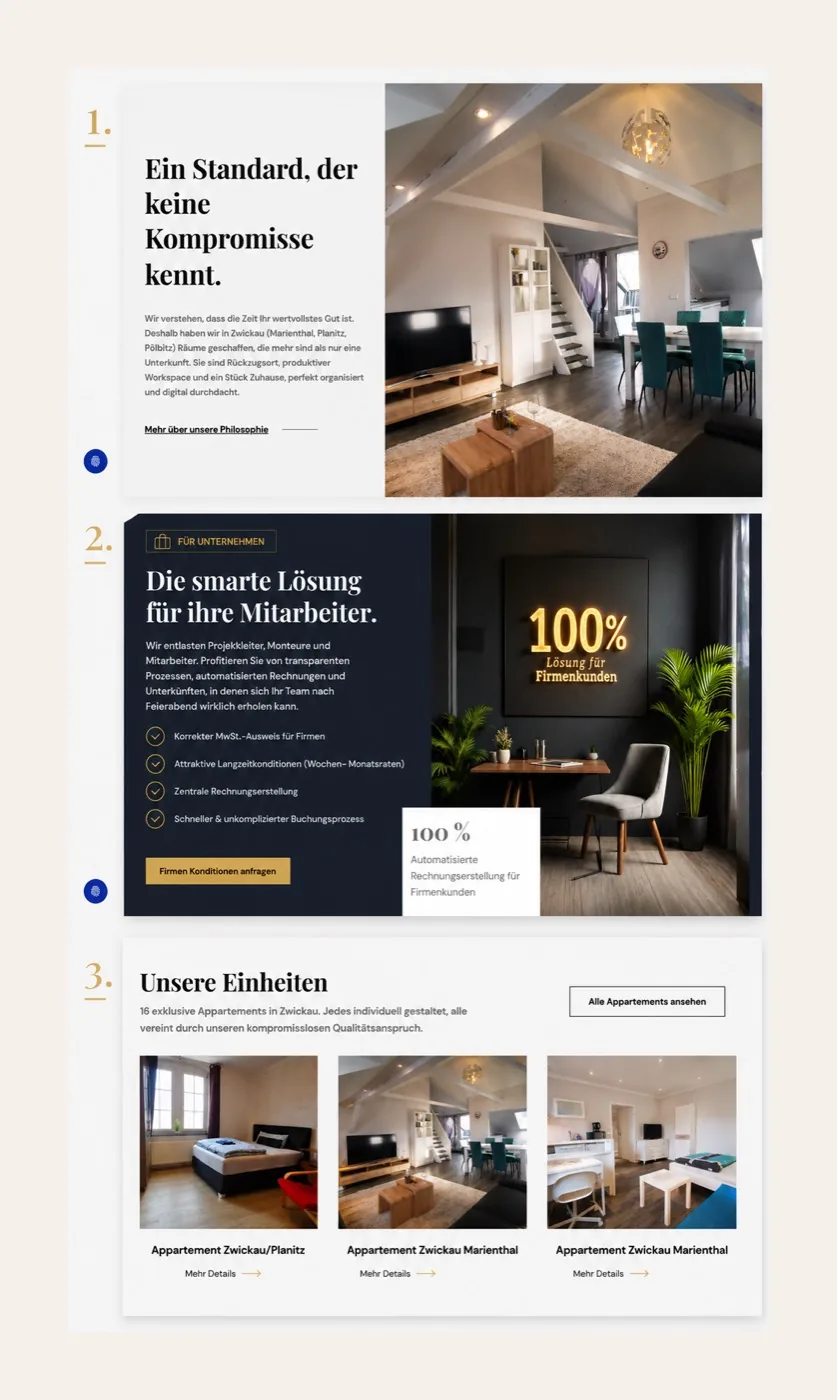 Beispielprojekt Apartmentvermietung, hochwertige Business-Webseite mit Buchung