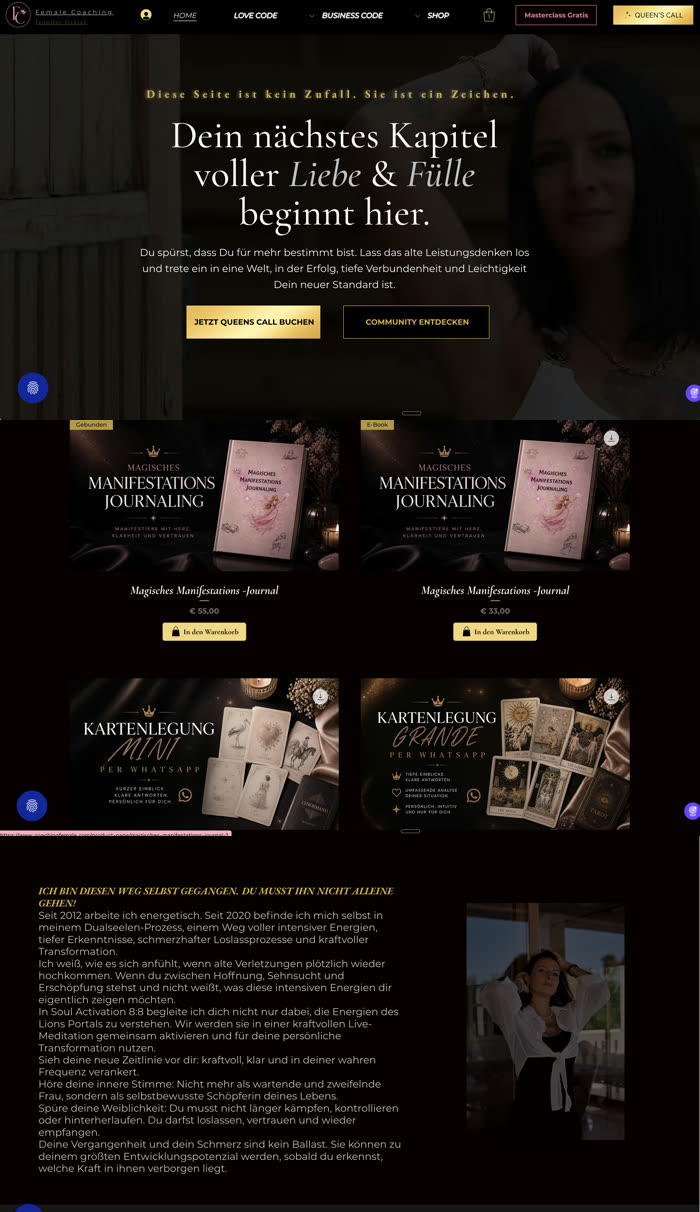 Website Female Coaching von Jennifer Gräser, Masterclass-Funnel mit Shop, umgesetzt von Soul Marketing