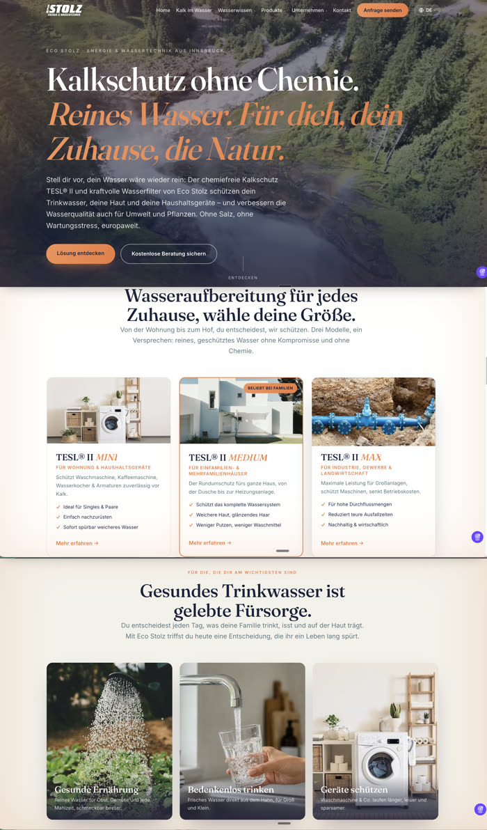 Website von Eco Stolz, Energie- und Wassertechnik aus Innsbruck, umgesetzt von Soul Marketing